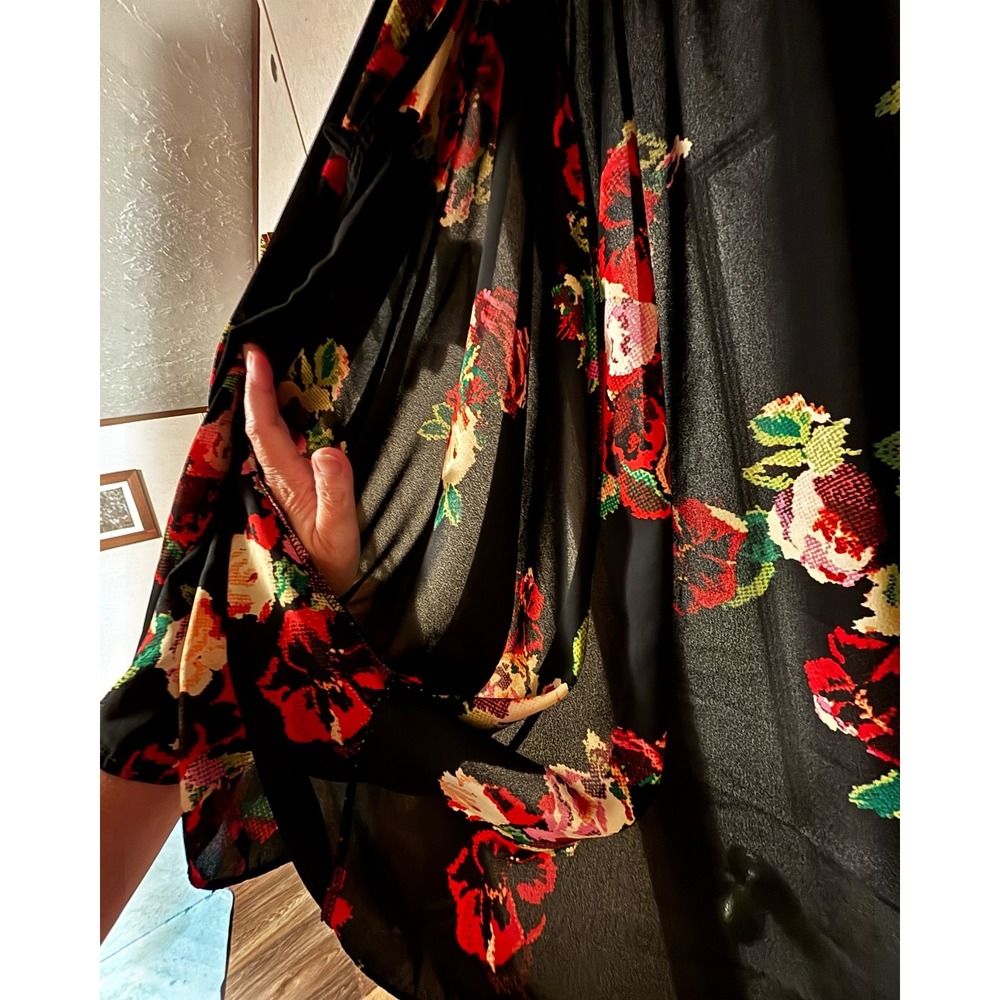 Tobi Floral Kimono Cardigan Black Red Rose Dolman Sleeve‎ Open Front Wrap Small - Picture 3 of 4